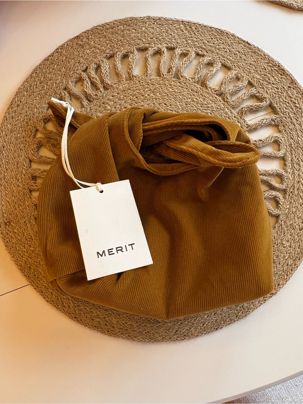 Merit Corduroy Knot Cosmetic Pouch in Olive